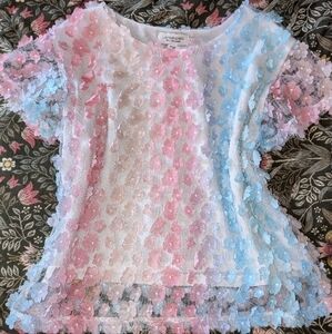 Molly Bracken Pink and Blue Flutter Sleeve Blouse